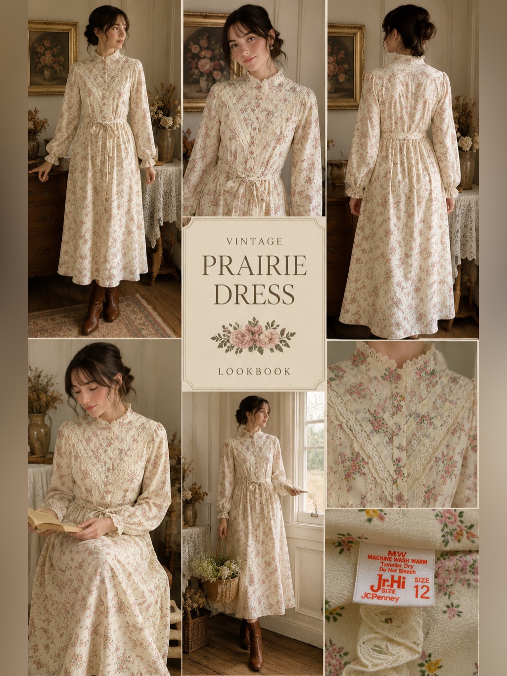 Vintage Prairie Cottagecore Floral Lace Romantic Dress Size S
